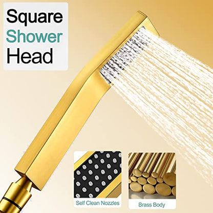 8" High Pressure Square Rain Shower Head And All Metal Handheld Shower, Equipped With 78"Hose, 3 Way Diverter Valve,Adhesive Shower Head Holder, Luxury Shower Combo - color: Gold, size: 8