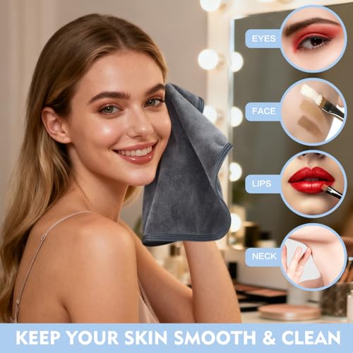 KinHwa Reusable Microfiber Face Towels Makeup Remover Cloths, 6 Pack Gray | Quick Dry Soft Facial Washcloths Gentle for Sensitive Skin Reusable Alternative to Disposable Face Wipes - color: Gray, size: 1 Count (Pack of 6)
