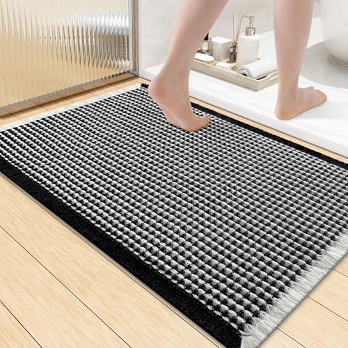 Smiry Waffle Bath Mat 36X24, Soft Absorbent Bathroom Rugs, Black & Cream | Non Slip Machine Washable Quick Dry Bath Rugs for Bathroom Floor, Tub, Shower, Home Decor Accessories - color: Black & Cream, size: 36" X 24"