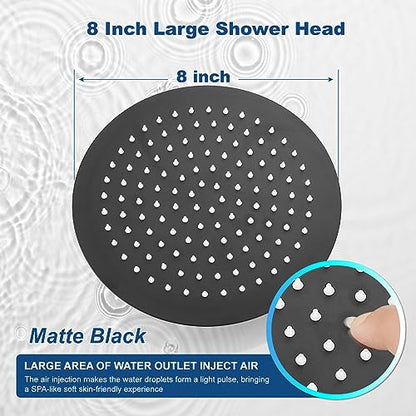 Midanya Round Rain Shower Head,High Pressure,Matte Black 8 Inch | 360°Swivel,Ceiling or Wall Mount,Waterfall Full Body Coverage,Bathroom Remodel,Stainless Steel Large Rainfall Shower Head - color: Black, size: 8 Inch