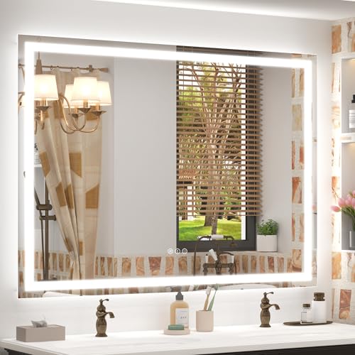 50x40 Inch Lighted LED Bathroom Mirror | Dimmable Vanity Mirror with Lights, Backlit and Front Lighted, Anti-Fog, Shatterproof, Memory, ETL Listed - color: Frameless, size: 50"L x 40"W