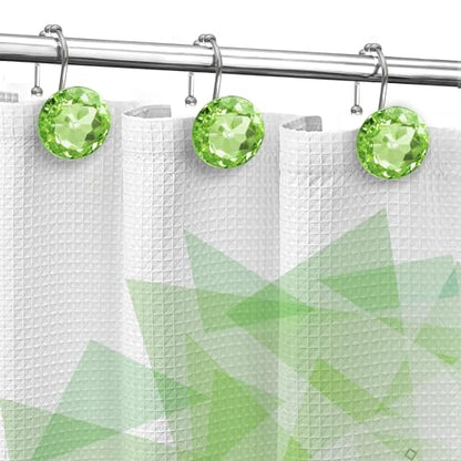Sunlit Luxury Design Round Sage Green Diamond Crystal Gem Bling with Glide Balls Shower Curtain Hooks, Rust Proof Metal Rhinestones Glam Shower Curtain Rings-12 Pack - color: Sage Green