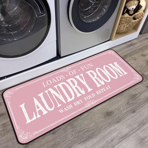 ROMAMIGO Laundry Room Rug Runner Non Slip Laundry Mats Mudroom Runner Farmhouse Kitchen Floor Mat Bathroom Laundry Room Decor Accessories(Pink, 20 X 47 inch) - color: Pink