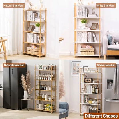 3-Tier Expandable Freestanding Open Bamboo Book Shelf - No-Tool Assembly & Modular,Bathroom Storage Shelf Unit Plant Stand for Small Space, Bedroom, Living Room, Home Office (White, 3-Tier WithRail) - color: White 3-tier-2