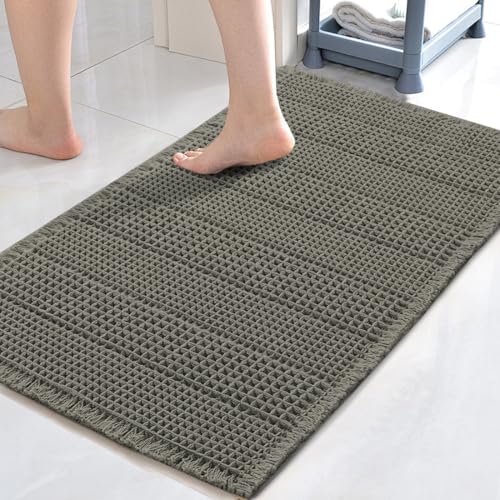 H.VERSAILTEX Upgraded Waffle Bath Mat Super Absorbent Non Slip Bath Rugs for Beside Tub, 17" x 24", Smokey Olive - color: Smokey Olive, size: 17" x 24"