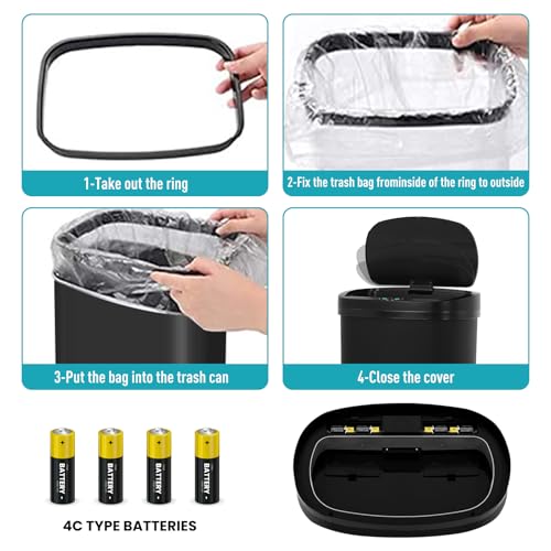 13 Gallon Automatic Kitchen Trash Can with Lid, Touchless Motion Sensor Garbage Can - Hygienic, Odor Control, Waterproof Waste Bin for Kitchen Bathroom Bedroom Office (50L), PP Plastic, Black - color: Black