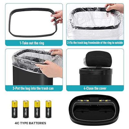 13 Gallon Automatic Kitchen Trash Can with Lid, Touchless Motion Sensor Garbage Can - Hygienic, Odor Control, Waterproof Waste Bin for Kitchen Bathroom Bedroom Office (50L), PP Plastic, Black - color: Black