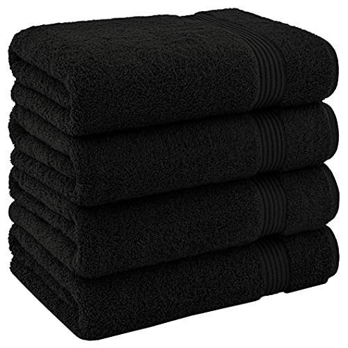 Cotton Paradise 100% Cotton Turkish Towel Set, Soft Absorbent Quick Dry, 4 Piece Bath Towel Set, Coal Black - color: Coal Black, size: 27"x54"