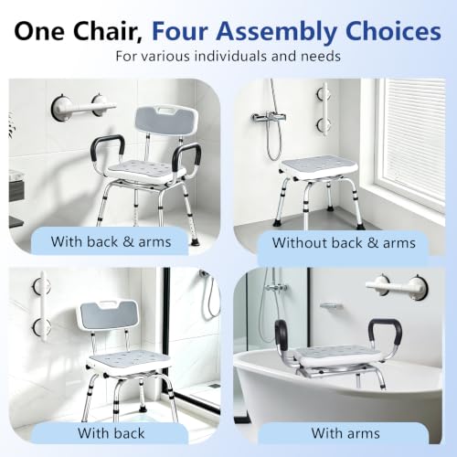 Swivel Shower Chair with Handle 500lbs Adjustable Arms & Back 360° Rotating | 360° Swivel, 5-Level Height Adjust, Non-Slip Feet, Tool-Free Assembly With Extra Suction Bath Grab Bar - size: Gray Set