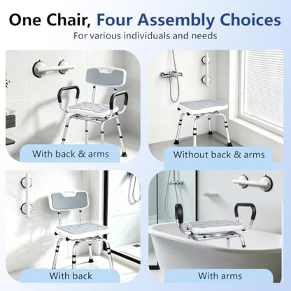 Swivel Shower Chair with Handle 500lbs Adjustable Arms & Back 360° Rotating | 360° Swivel, 5-Level Height Adjust, Non-Slip Feet, Tool-Free Assembly With Extra Suction Bath Grab Bar - size: Gray Set