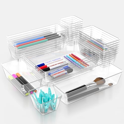 12 Pack Clear Drawer Organizer Set, 3 Sizes Bathroom Vanity Organizer Trays | Vanity and Makeup Organizer | Bathroom Organizer Trays | Storage Bins For Makeup | Cosmetics | Jewelry | Gadgets - size: 12pcs-3size
