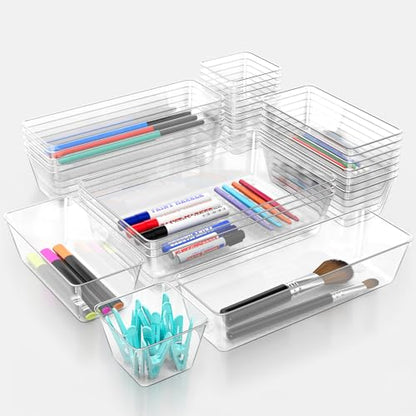 12 Pack Clear Drawer Organizer Set, 3 Sizes Bathroom Vanity Organizer Trays | Vanity and Makeup Organizer | Bathroom Organizer Trays | Storage Bins For Makeup | Cosmetics | Jewelry | Gadgets - size: 12pcs-3size