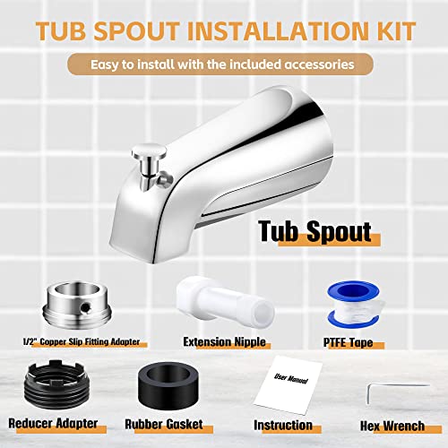 Dreyoo Tub Spout, Tub Faucet for Bathtub (Chrome,Simple) | Bathroom Bathtub Faucet with Adapters, Hex Wrench, Universal Faucet for Bathtub Fits 1/2" Copper Pipe, 1/2" IPS and 3/4" IPS - color: Chrome, style: Simple