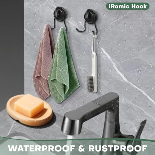 Stainless Still Suction Cup Hooks for Shower, Bathroom, Kitchen, Glass Door, Mirror, Tile – Loofah, Towel, Coat, Bath Robe Hook Holder,(2-PCS), Matte Black - color: Matte Black