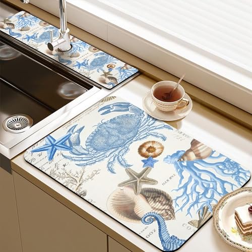 19.5" x 12" Dish Drying Mat & 24" x 5.5" Sink Splash Guard, Super Absorbent Drainer Rack Mat for Kitchen Counter Coffee Bar - color: Light Blue, size: 19.5"*12"+24"*5.5"