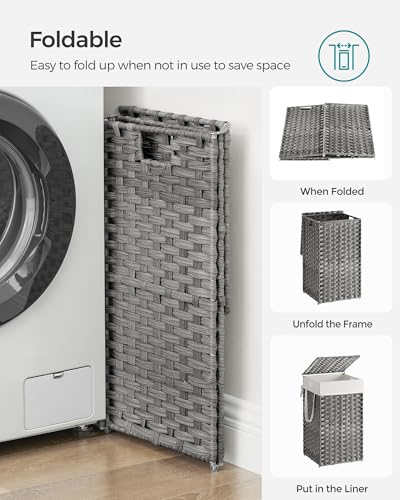 SONGMICS Laundry Hamper with Lid, 17.2 Gallon (65 L) Synthetic Rattan Clothes Laundry Basket with Lid and Handles, Foldable, Removable Liner, Dove Gray ULCB165G01 - color: Dove Gray, size: 65 L