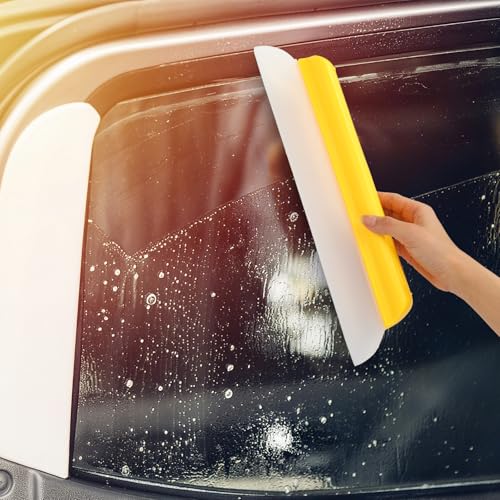 2 Pack 14 Inch Car Drying Squeegee Yellow Longer Silicone Water Squeegee Window Shower Blade Automotive Squeegees Flexible Auto T-bar Rubber Squeegees for Car Windshield Glass Bathroom Wash Tool - color: Yellow