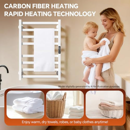 Electric Towel Warmer Wall Mounted, Heated Towel Rack with Intelligent Timer & Temperature Control, Plug-in or Hardwired, Left/Right Compatible, 27 Inch, White - color: White, size: 27 Inch