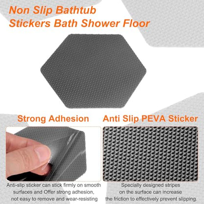 HARFINGTON 12pcs Non-Slip Bathtub Stickers Set 3.15" Hexagon Shower Floor Sticker PEVA Anti-Slip Adhesive Appliques with Scraper for Bathroom Kitchen Treads Stairs Swimming Pool, Gray - color: Gray