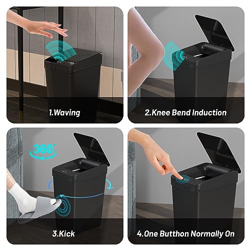 Procade 2Pack Touchless Bathroom Trash Can with Lid,4 Gal &2.5 Gal Slim Automatic Garbage Can, Auto Skinny Plastic Trash Bin, Small Motion Sensor Trash Bin for Bedroom, Bathroom, Office,RV(Black)