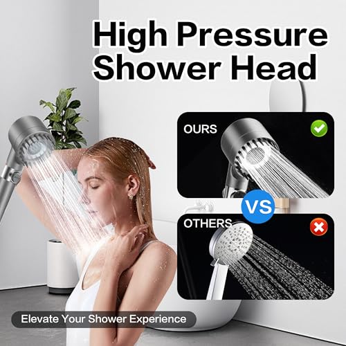 Filtered Shower Head with Handheld,Ion Drops ShowerHead with Hose | High Pressure 3 Spray Modes with ON/OFF Swith，Power Wash for Hard Water，Detachable Shower head with Filters