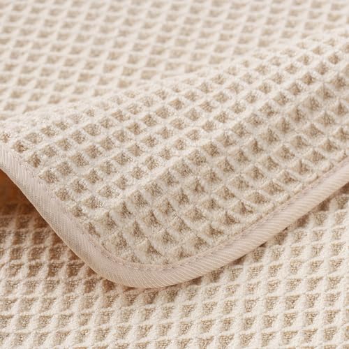 POLYTE 430 GSM Poly Blend Microfiber Quick Dry Waffle Bath Towel Set of 6 | 2-Body Towels, 2-Hand Towels, 2-Wash cloths, Oversize, Lint Free - color: Light Beige