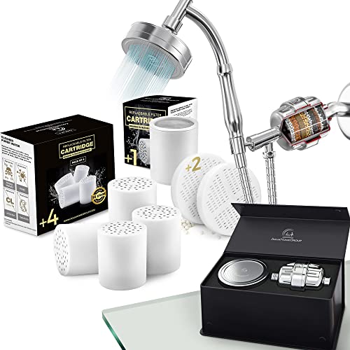 AquaHomeGroup Handheld Shower Head with Filter — 20-Stage Filtration with Vitamin C, E & A — Filtered Shower Head + 4x Filter Cartridge, Single Filter Cartridge & Vitamin C+E+A Cartridge Bundle