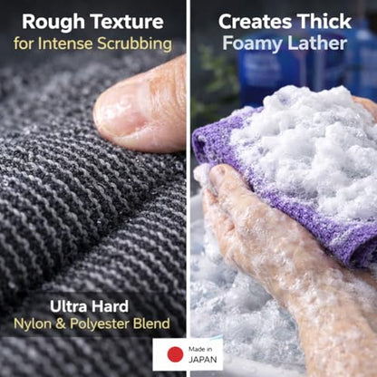 Extra Rough, Exfoliating Washcloth [Made in Japan] Exfoliating Towel Special texture makes Fluffy Foam lather, Back Scrubber, Dead Skin Cell Remover [Loofah for Women and Men] (Black) - color: Black