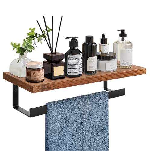 Hand Towel Holder/Towel Ring with Wooden Shelf, Hand Towel Rack, Hand Towel Hanger for Bathroom, Bath Accessories Wall Mounted, (Matte Black, 12"-Squ Shaped) - size: 12"-Squ Shaped