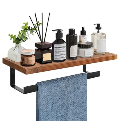 Hand Towel Holder/Towel Ring with Wooden Shelf, Hand Towel Rack, Hand Towel Hanger for Bathroom, Bath Accessories Wall Mounted, (Matte Black, 12"-Squ Shaped) - size: 12"-Squ Shaped