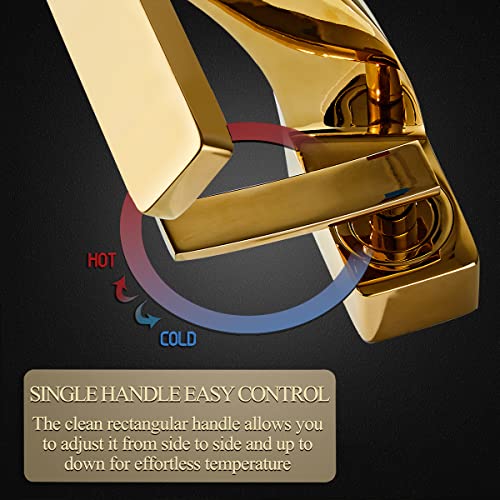 becola Single Hole Bathroom Sink Faucet, Single Handle Hot and Cold Water Mixer Tap, Lavatory Vanity Sink Faucet Including Two US Standard 3/8" Hoses-(Gold) - color: Gold