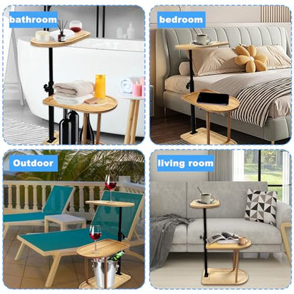 3 Layer Bath Tub Tray Table Liftable Freestanding Bamboo Bath Tray Caddy for Tub Against Wall Shelf Bathroom Organizer Shelf for Luxury Spa (Oval) - color: Oval