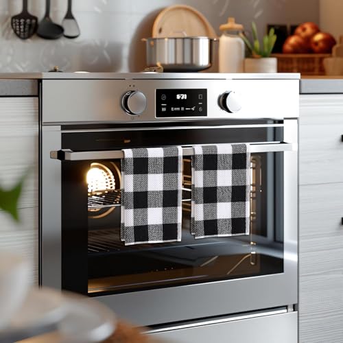 Homaxy 100% Cotton Plaid 4 Pack Kitchen Towels, 20" x 28", White & Black | Waffle Weave, Plaid, Super Soft and Absorbent Dish Towels, Quick Drying, Multi-Purpose - color: White & Black, size: 20 x 28 - 4 Pack