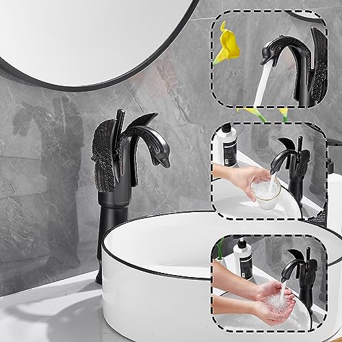 Oil Rubbed Bronze Swan Shape Single Handle One Hole Bathroom Vessel Sink Faucet Deck Mount Lavatory Sink Faucet - color: Bronze, size: Tall