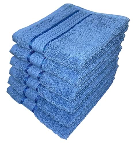 Washcloths Set of 6, 100% Ring Spun Cotton Zero Twist Wash Cloths for Body and Facewash Design to exfoliate Your Hands, Soft and Absorbent Machine Washable, 12 x 12 Inch. - color: Blue