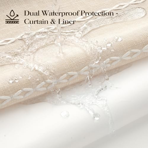 72x99 Ringless Boho Stripe Tassel Shower Curtain with Snap Liner Cream | Extra Long Size, Heavy Duty Linen Blend, 3 in 1 Shower Curtain Set, Farmhouse Style, Waterproof & Washable, Mesh Top Window - color: A - Cream, size: 72"W x 99"L (Pack of 1)