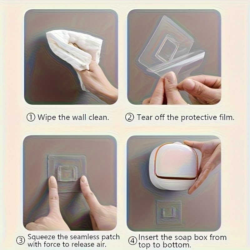 1PC Wall Mounted Soap Dish Punch Free Water Draining Sponge Holder Space Saving Adhesive Storage Rack for Bathroom Shower Sin, White - color: White