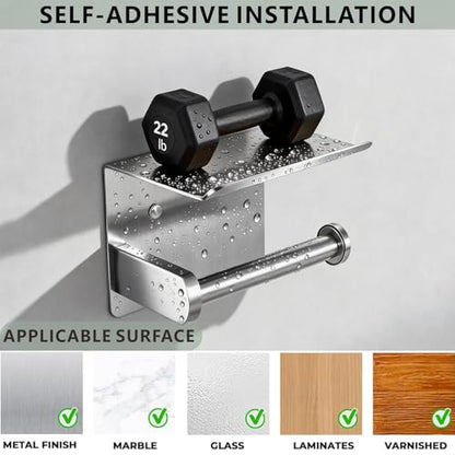 Toilet Paper Holder with Shelf, Heavy-Duty Stainless Steel Bathroom Hardware, Self-Adhesive No-Drill/Drill-Mount Wall-Mounted Roll Holder, Rust-Proof Bathroom Tissue Rack (Chrome) - color: Chrome