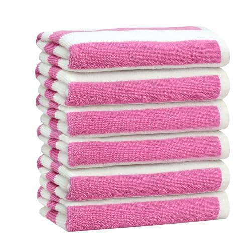 ORIGINAL KIDS Hand Towels - 100% Cotton Set of 6 Cabana Stripe Soft Towels | Yarn Dyed Pink White Stripe Terry Hand Towels - 16x27 Quick Dry Absorbent Towels for Bathroom Kitchen Toddlers Children - color: Pink White, size: 6 Pack Hand Towel