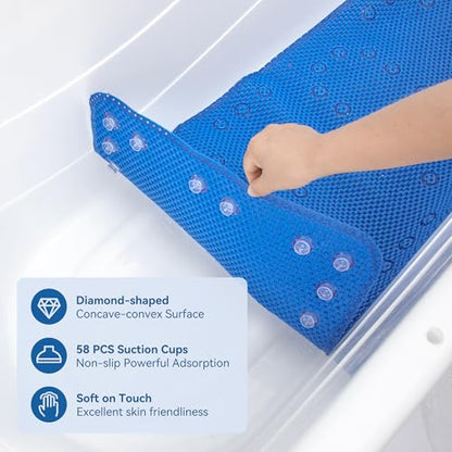 Bathtub Mat Non Slip, Soft Foam Bath Mat for Tub, Bathtub Mat with Drain Holes, Suction Cups Shower Mat (Royal Blue, 36''X17'') - color: Royal Blue