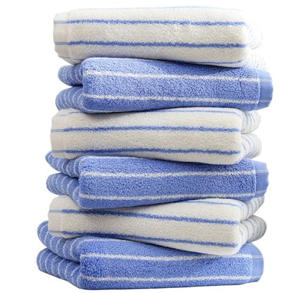 Blue Striped Hand Towels, Bathroom Hand Towel Set of 6, 13" By 29" - 100% Cotton | Quick Dry | Absorbent | Light Weight, Soft Face Towel for Showering & Guest, Luxury Towel Gift - color: Blue