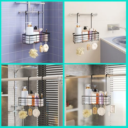HapiRm Hanging Shower Caddy Organizer - No Drilling Shower Organizer with Hooks, Rustproof & Waterproof 304 Stainless Steel Bathroom Shelves - Black (1 Basket) - color: Black-1 Basket