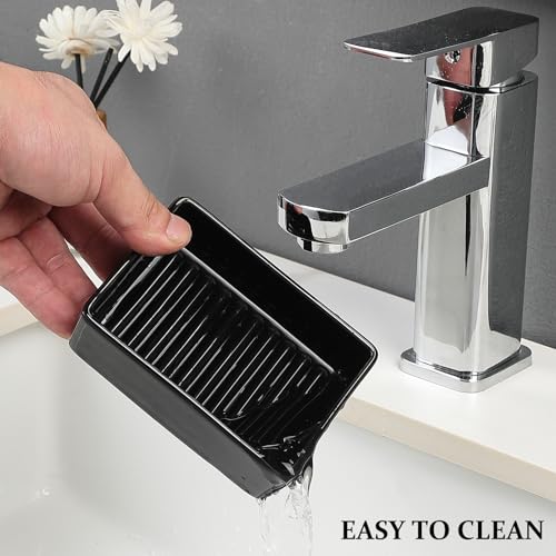 Black Rectangle Soap Dish - Modern Ceramic Hand Soap Holder Non-Slip Bar Soap Holder Soap Tray for Bathroom, Kitchen Sink, Shower, Countertop, Easy to Clean - color: Black