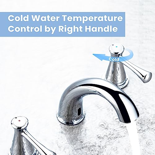 Touchless Bathroom Faucet for 3 Holes 3 Handles, Controlling Temperature & Adjustable Water Flow, Short & Long Induction Modes, Auto Motion Sensor Bathroom Faucet Set (29183 Brushed Nickel) - color: 29183 Brushed Nickel