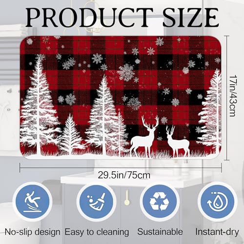 Elightvap Christmas Deer Plaid Bathroom Rugs Mat Non Slip Absorbent Quick Dry Rug Bath Mats for Bathroom Floor Bathtub,17 * 29.5 Inches - color: Christmas Deer Plaid