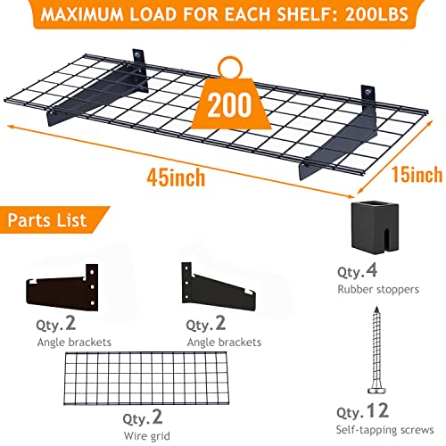 Wallmaster 2-Pack 15x45 Heavy Duty Garage Wall Shelving 45-inch-by-15-inch Wall Mount Garage Storage Rack Floating Shelves Max Load 400lb Black - color: Black