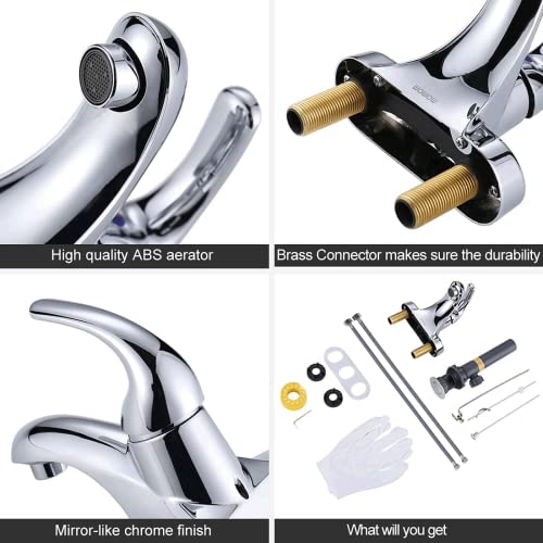 WOWOW Bathroom Faucet 1 Handle Low Arc Single Handle 4 inch Centerset Bathroom Sink Faucet with Lift Rod Drain Assembly Basin Mixer Tap Chrome Vanity Taps - color: Chrome