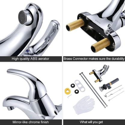 WOWOW Bathroom Faucet 1 Handle Low Arc Single Handle 4 inch Centerset Bathroom Sink Faucet with Lift Rod Drain Assembly Basin Mixer Tap Chrome Vanity Taps - color: Chrome