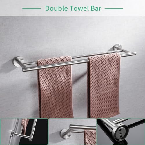 Miyili Bathroom Accessories Set 4-Piece Bath Hardware Kit Brushed Stainless Steel Wall Mount - Includes Double Towel Bar, Hand Towel Rack, Toilet Paper Holder, Robe Hook, BS01N4