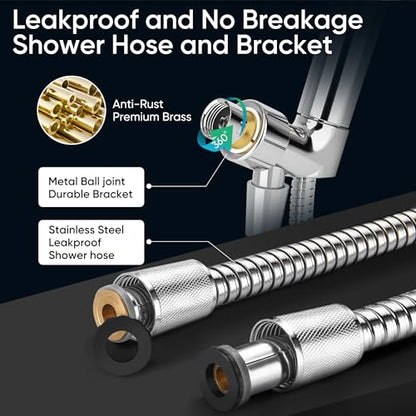 Cobbe 8-Setting Handheld Shower Head, Water-Saving Design, Chrome | Trickle Pause Mode, 5ft Stainless Steel Hose, Brass Swivel Bracket, Tool-Free Installation - color: Chrome